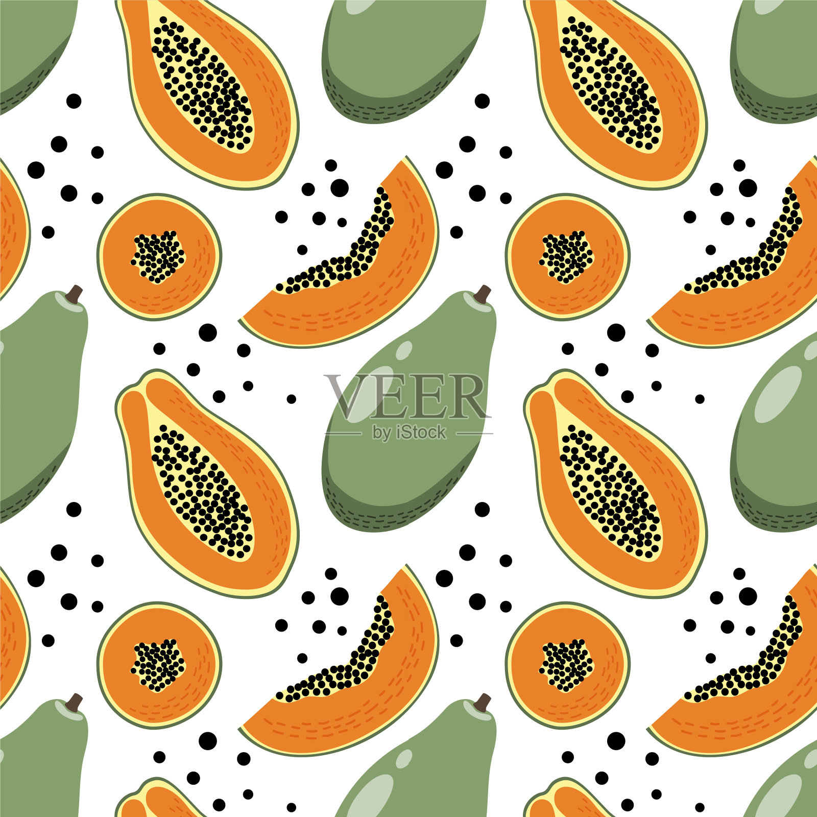 木瓜无缝图案插画图片素材