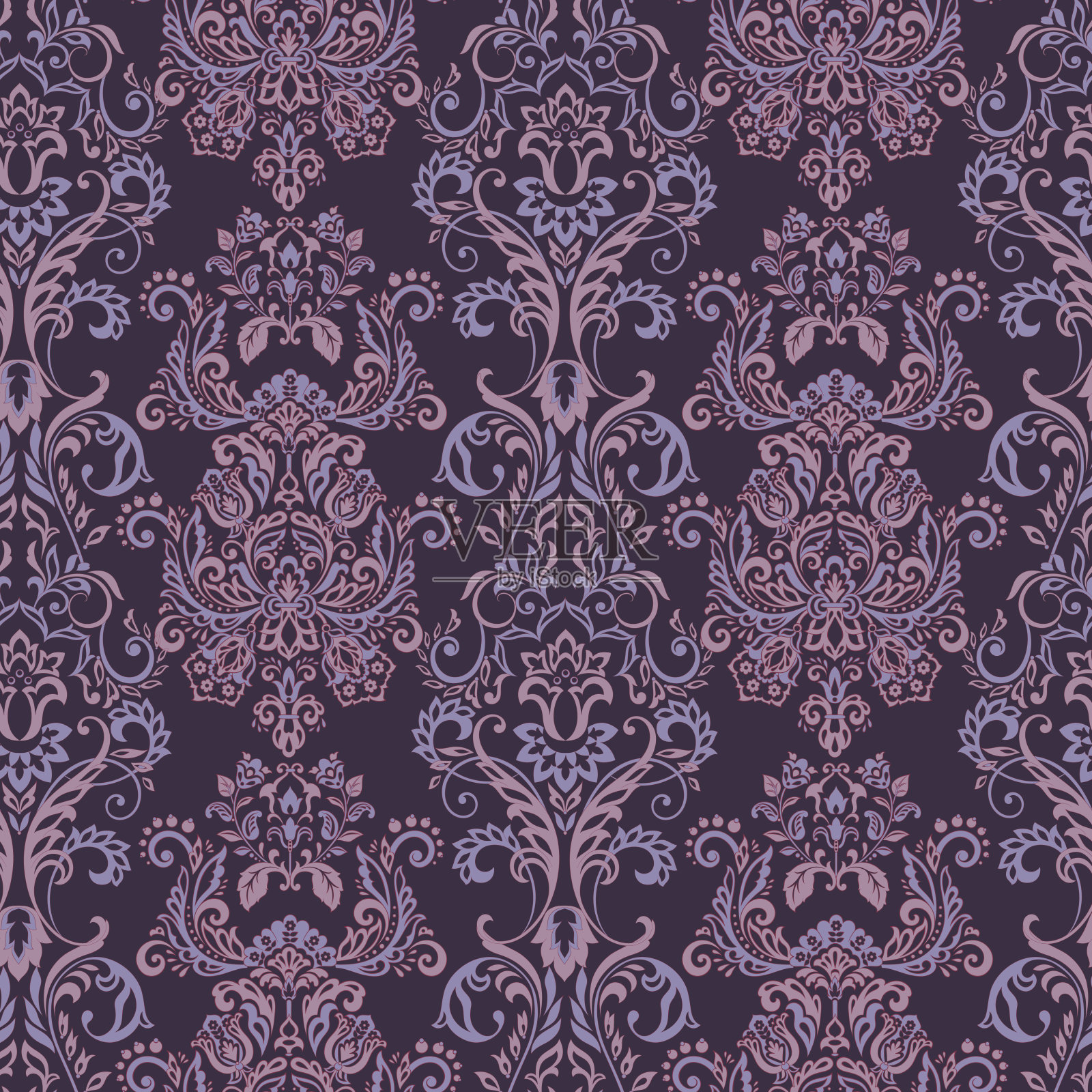 矢量巴洛克花卉图案。经典的花卉装饰。复古无缝纹理的壁纸，纺织品，织物插画图片素材