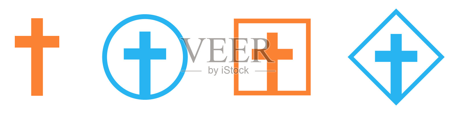 基督教十字架图标。一套几何教堂标志。矢量插图。插画图片素材