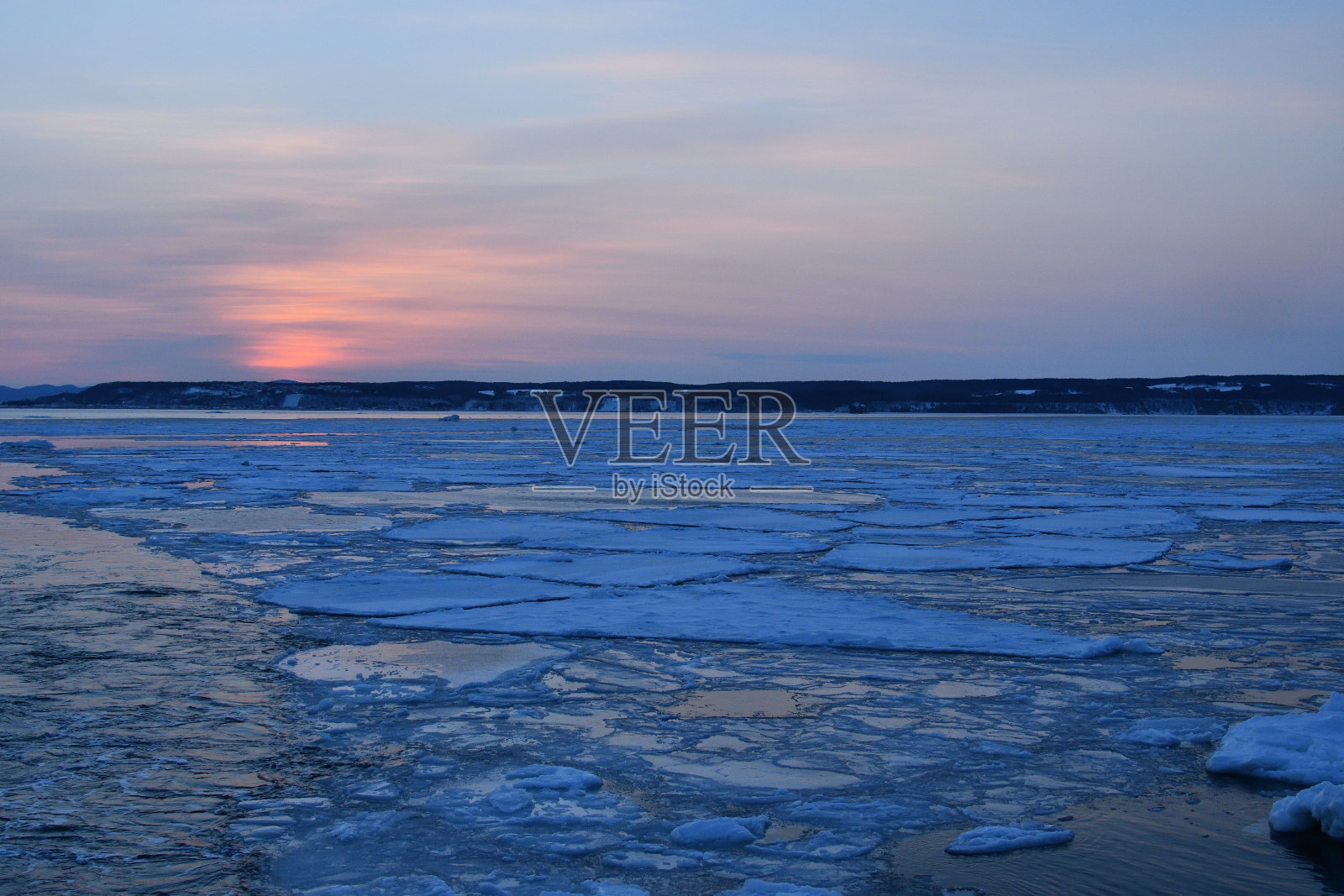在浮冰上的日落巡航照片摄影图片