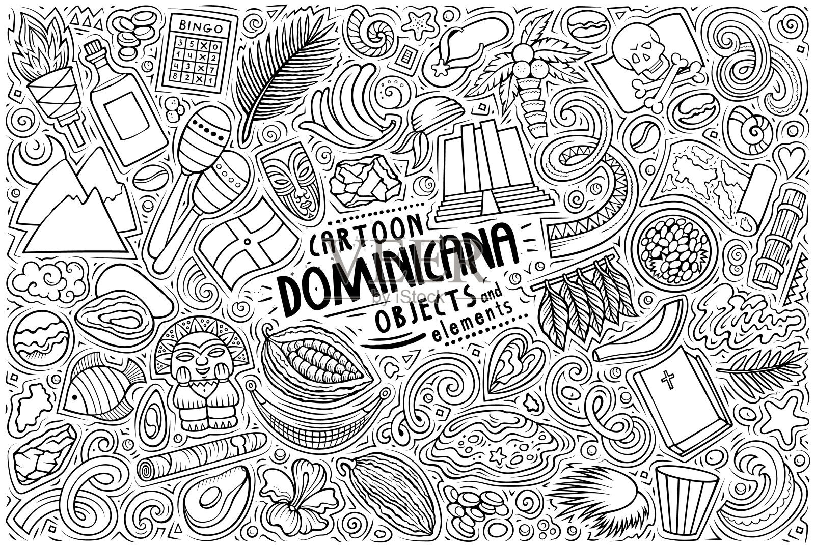 多米尼加共和国的传统符号和对象插画图片素材