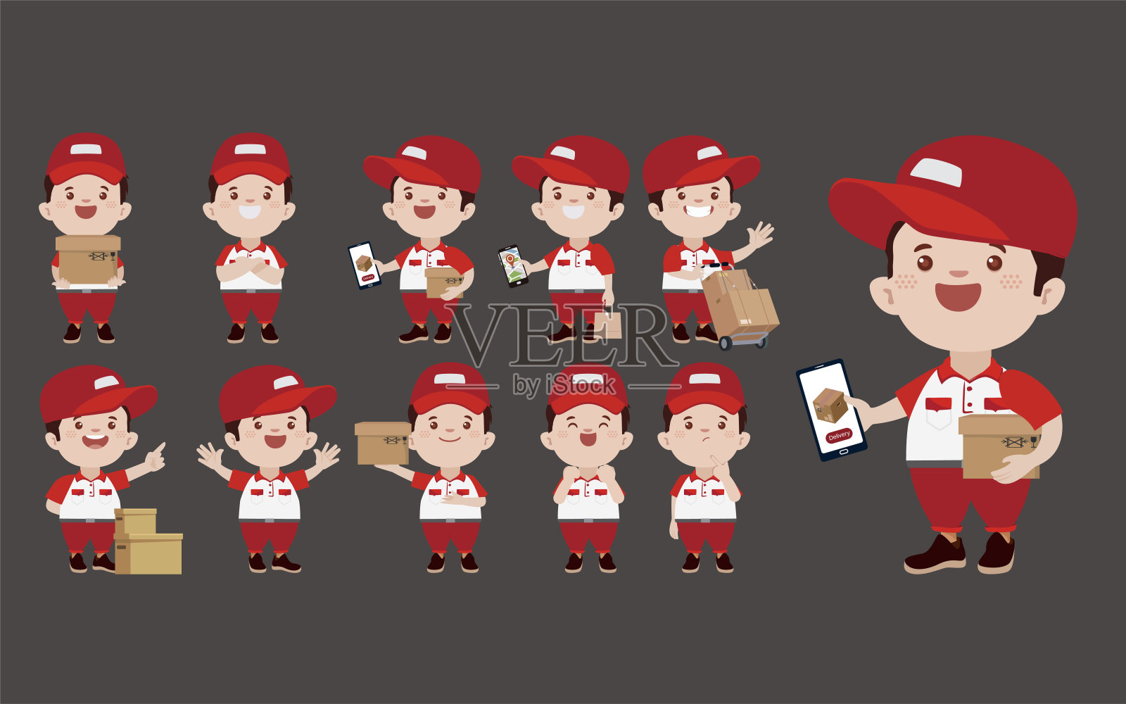 不同姿势的送货员插画图片素材