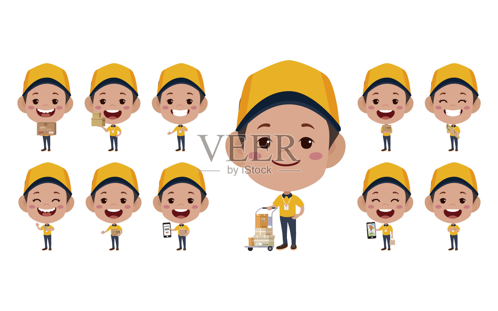 不同姿势的送货员插画图片素材