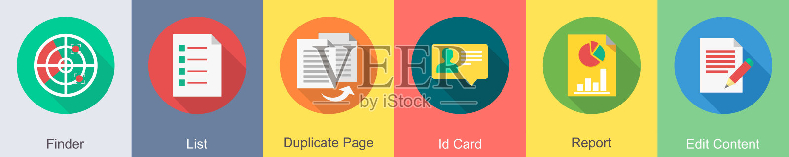 一套6个搜索引擎优化图标作为finder，列表，重复页面，id卡插画图片素材