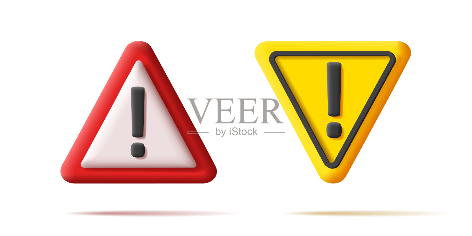 3d红色和黄色三角形警告标志与膨胀标志矢量插图。插画图片素材