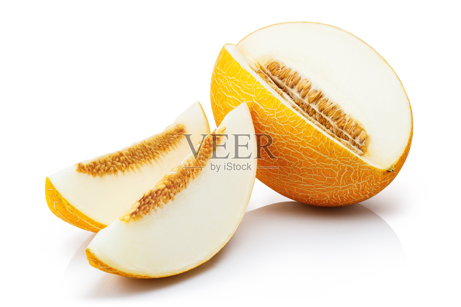 美味的瓜果切成白色照片摄影图片