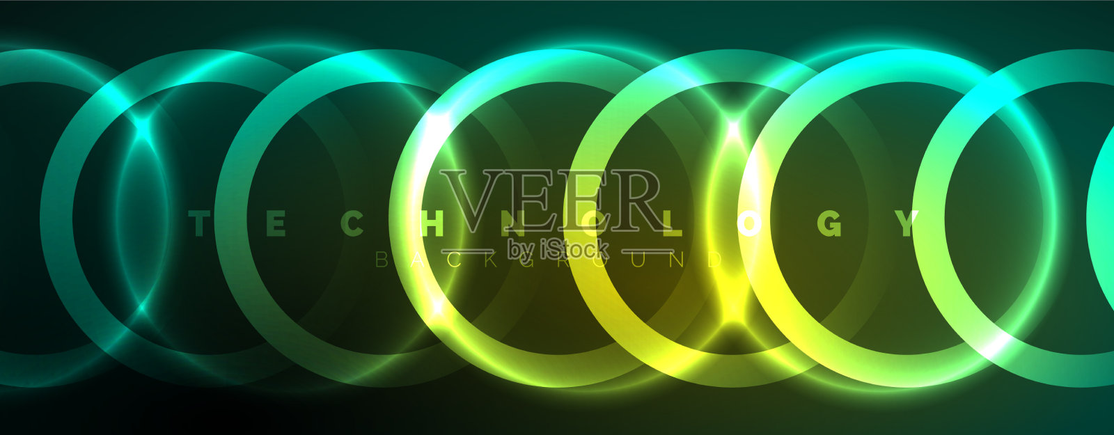 霓虹灯发光的圆圈和神奇的圆形线条插画图片素材