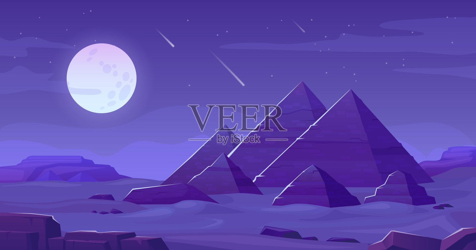 沙漠中的埃及金字塔插画图片素材