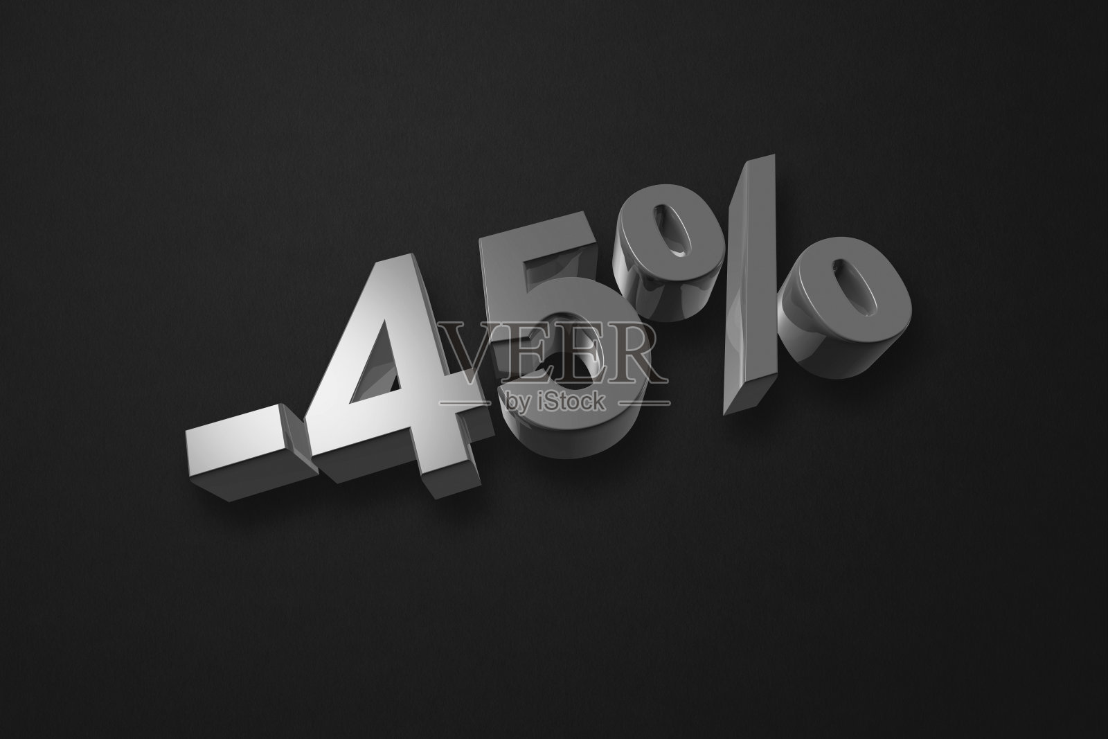 45折优惠。3D插图隔离在黑色上。促销价格照片摄影图片