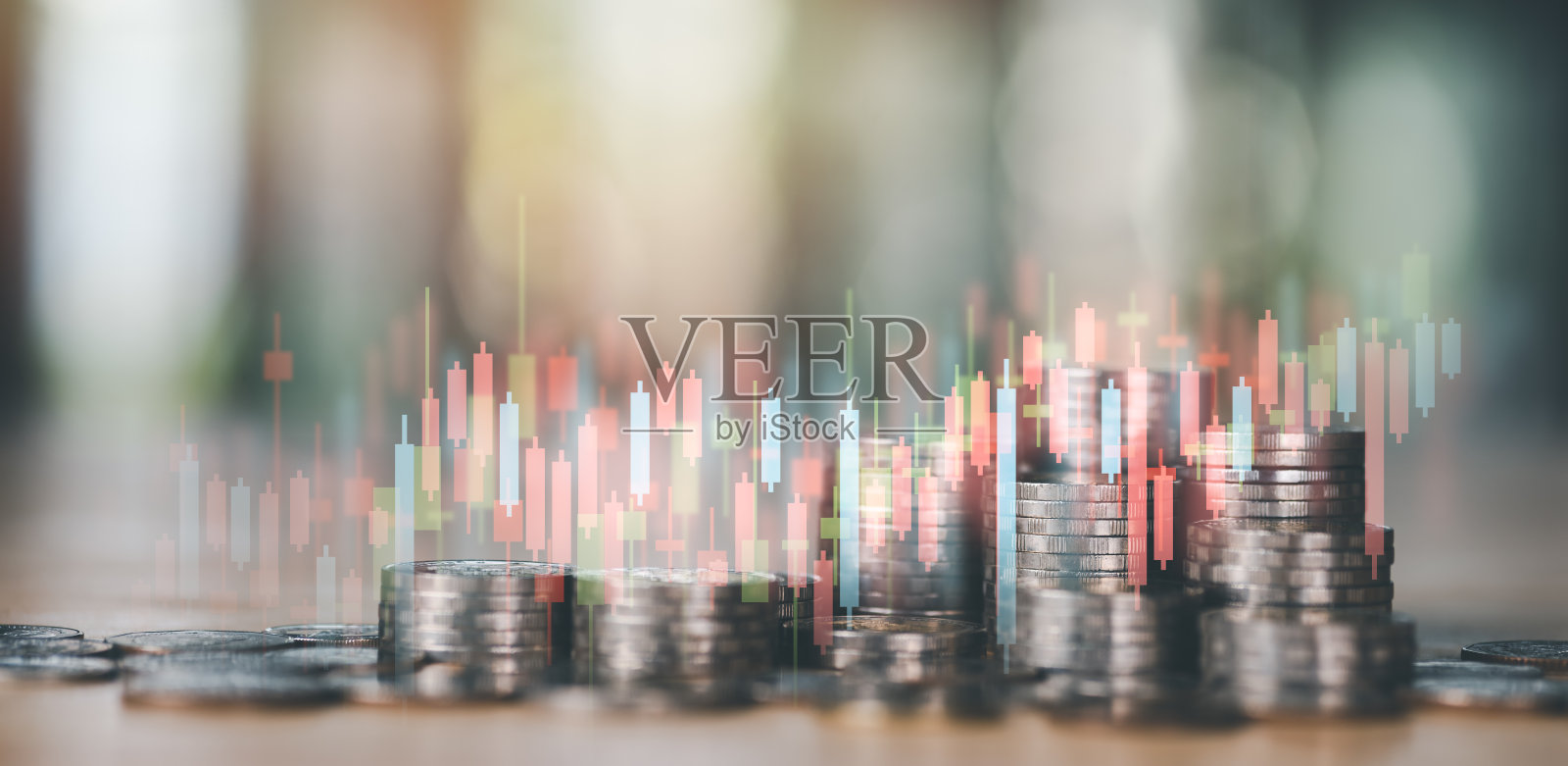 硬币和投资图表堆栈，发展财务业绩和投资业务战略的未来目标和机会，成功和有利可图的业务增长的渐进概念照片摄影图片