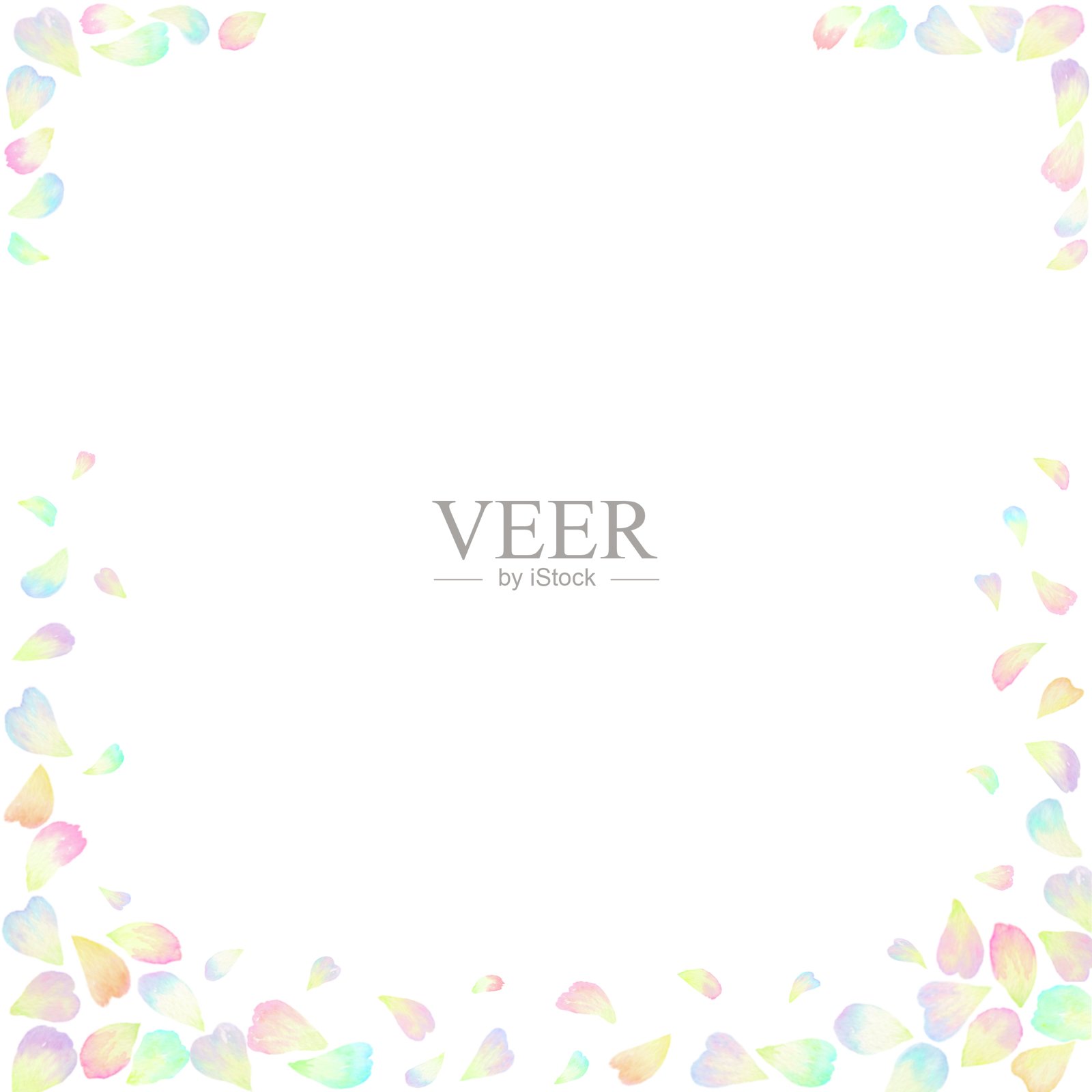 方形框架，彩色花瓣翩翩起舞。插画图片素材