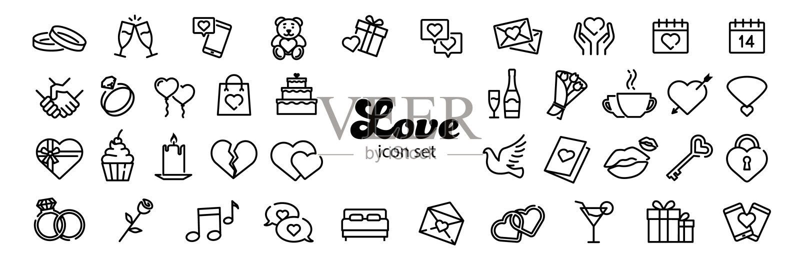 爱情图标集。一套情人节的图标。图标素材