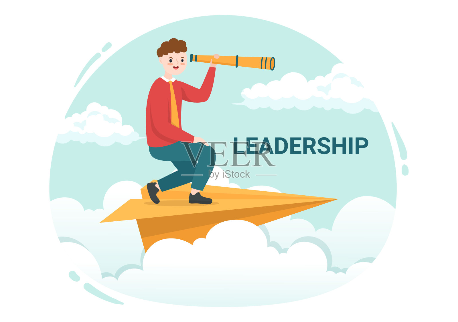 商业领导与商人领导帮助团队在平面卡通手绘模板插图中发展自己的成功插画图片素材