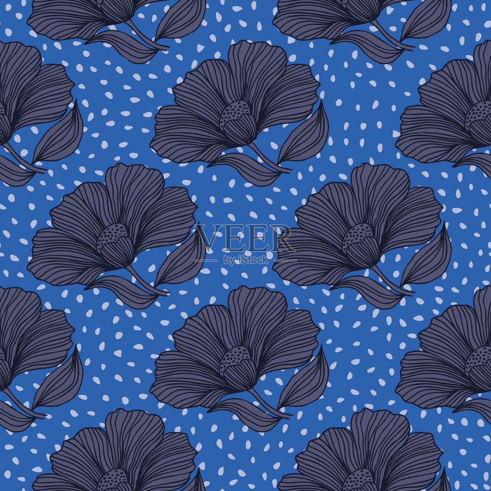 抽象的花线无缝模式在复古风格。精致的复古轮廓花无尽的背景。插画图片素材