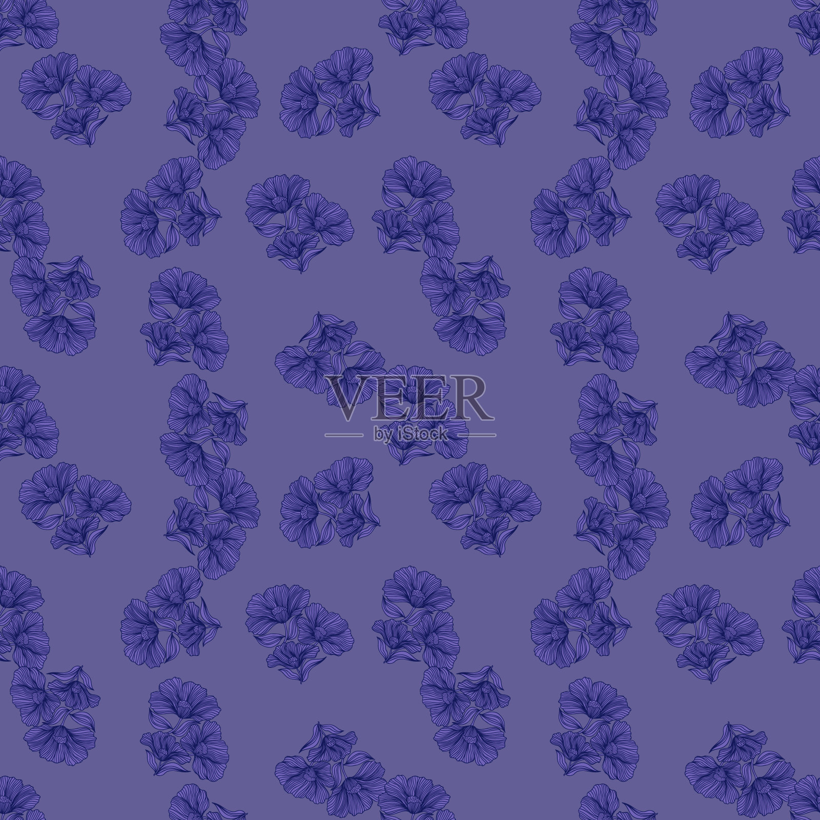 精致的花线无缝图案。复古花卉背景。插画图片素材