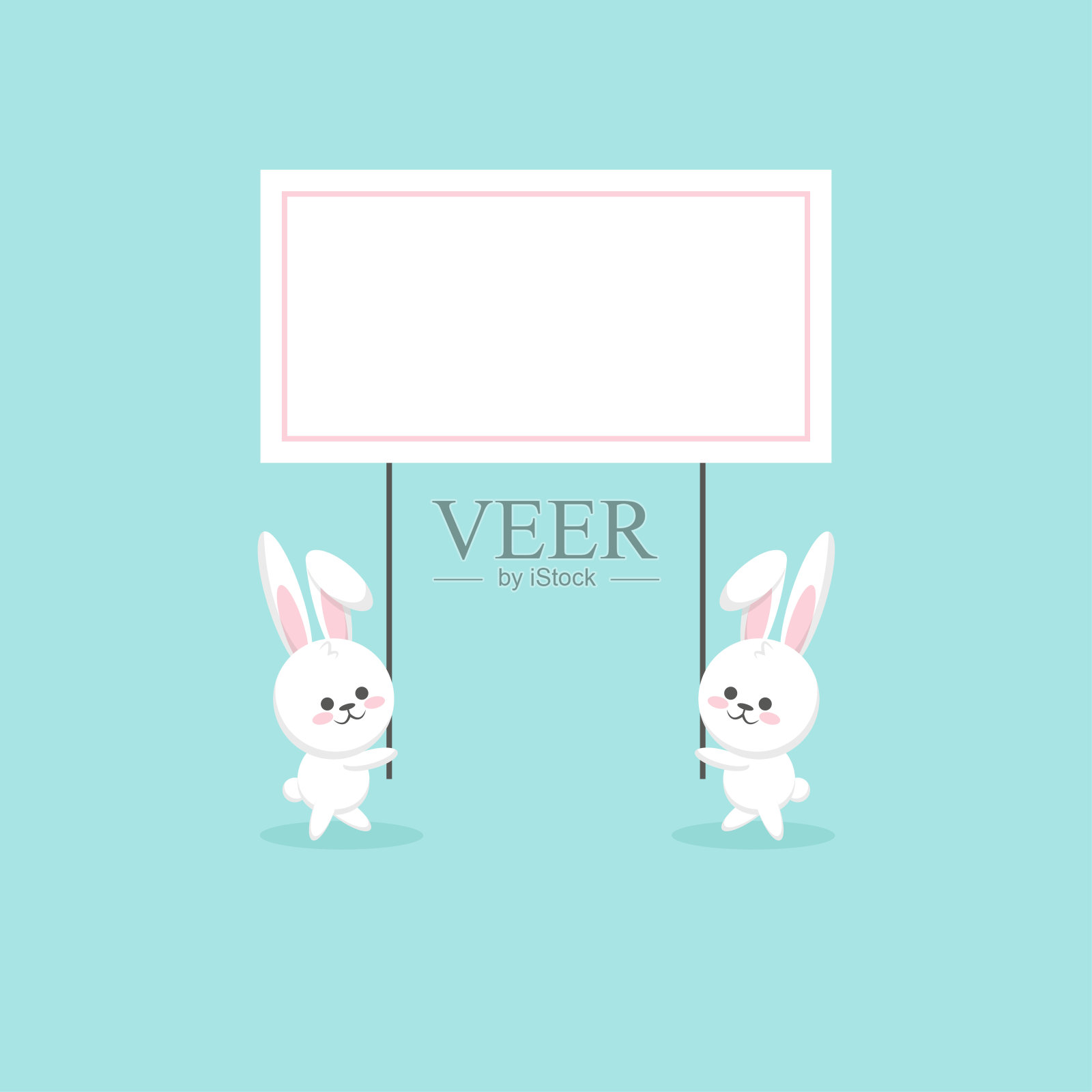 矢量新年插图两只兔子举着横幅插画图片素材