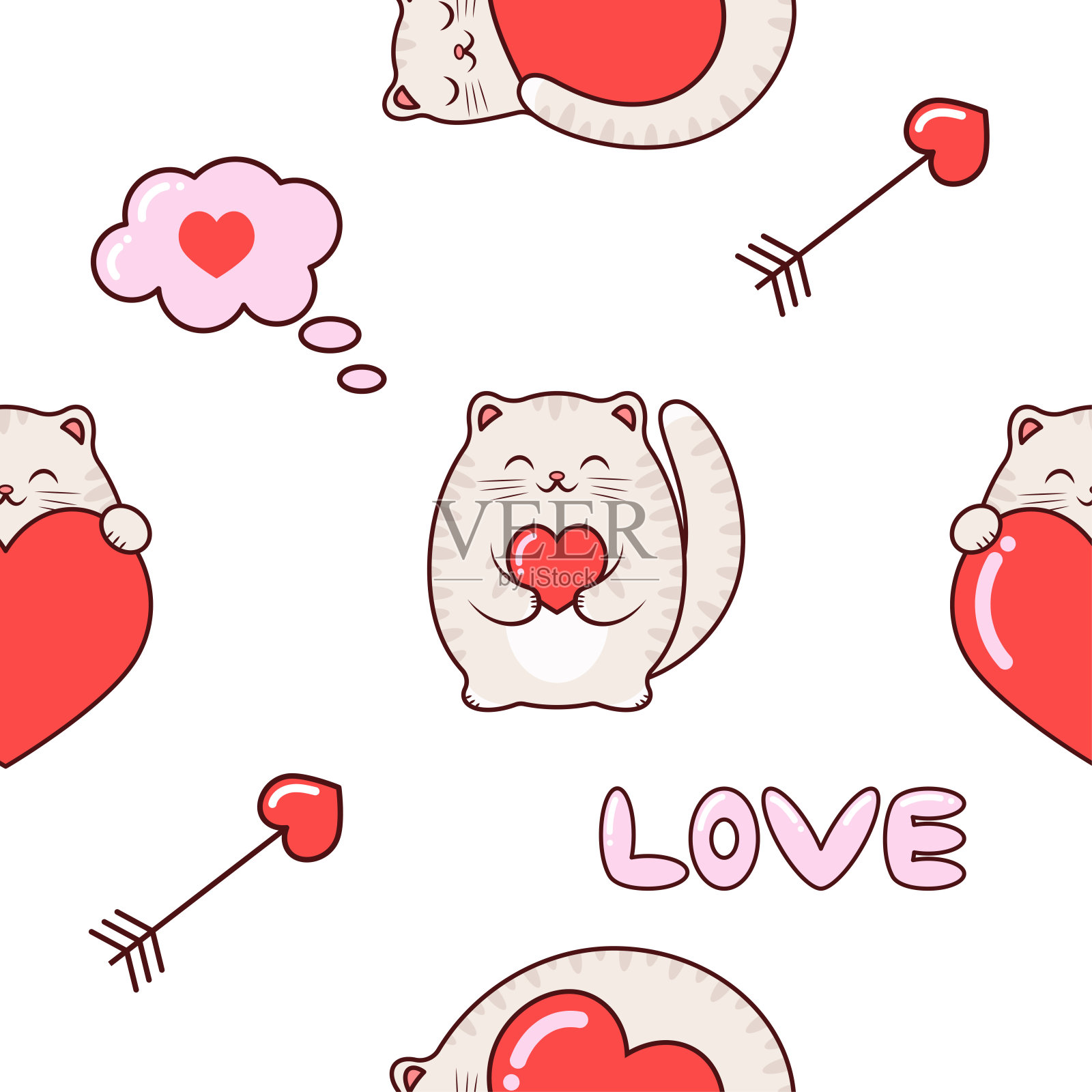 无缝模式的猫在爱插画图片素材