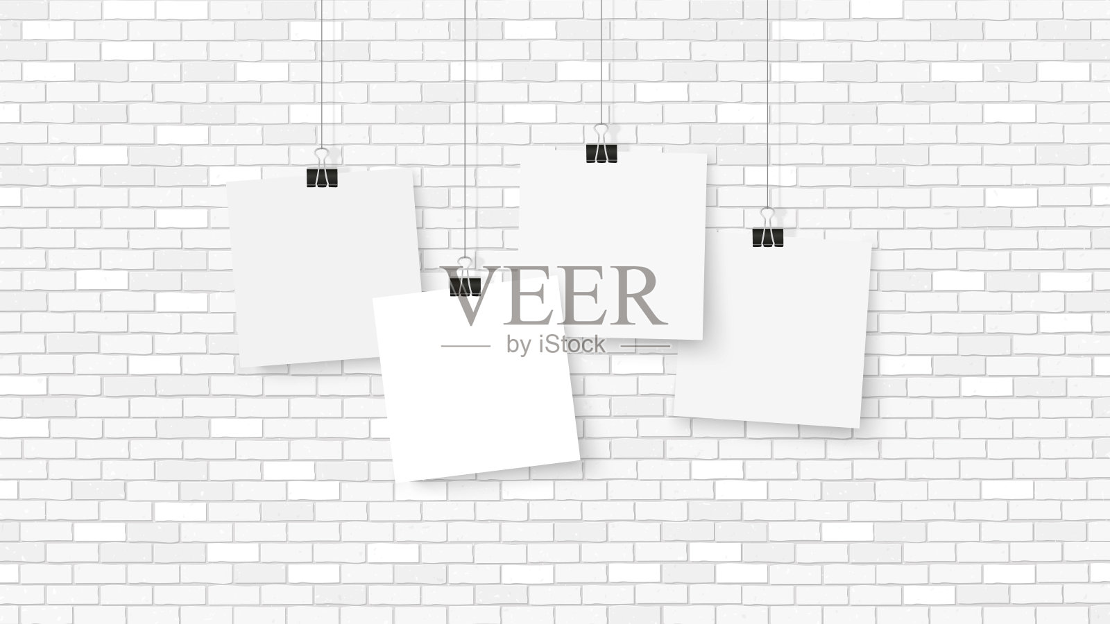 活页夹上的海报。砖墙上的纸模板。逼真的模拟。为你的商业设计清空记事本。砖墙。矢量模板的字母，报价，图像或标志。插画图片素材