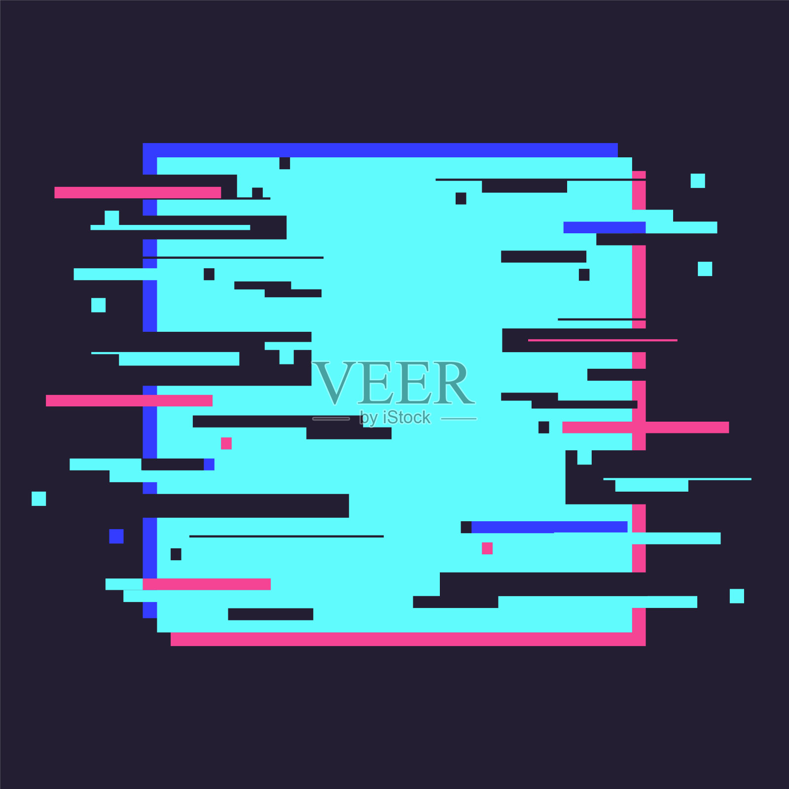 失真动态方元，工艺噪声缺陷，几何图形，孤立符号。现代时尚霓虹灯形状旗帜，封面设计矢量插图插画图片素材