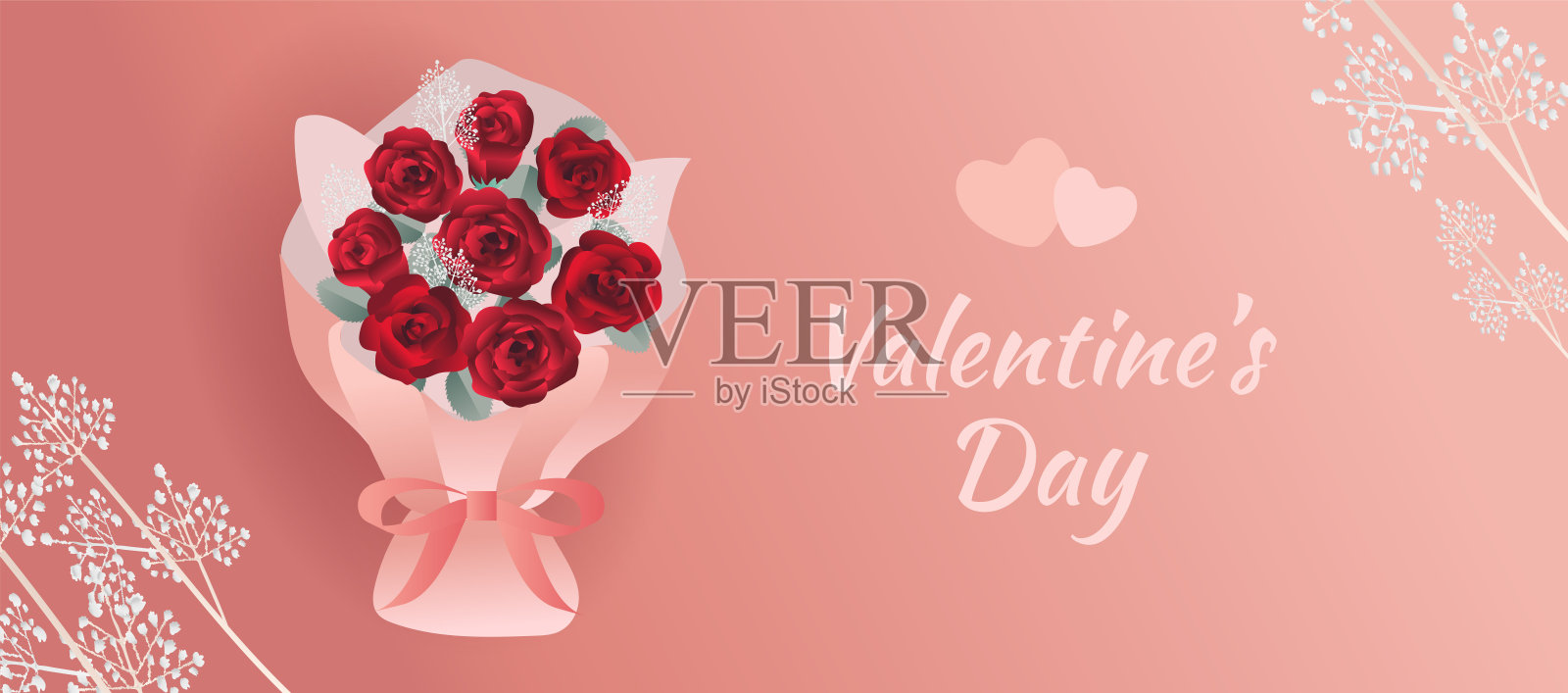 情人节浪漫玫瑰花束背景插画图片素材
