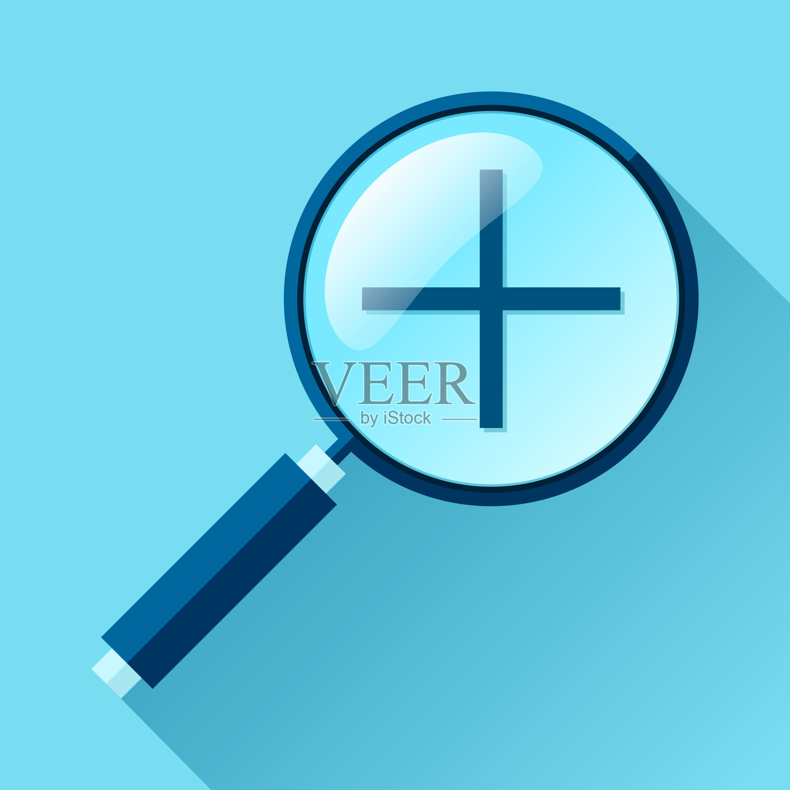 放大镜图标在平面风格。在颜色背景上搜索放大镜和加号。变焦的进步。矢量设计对象为您的项目插画图片素材