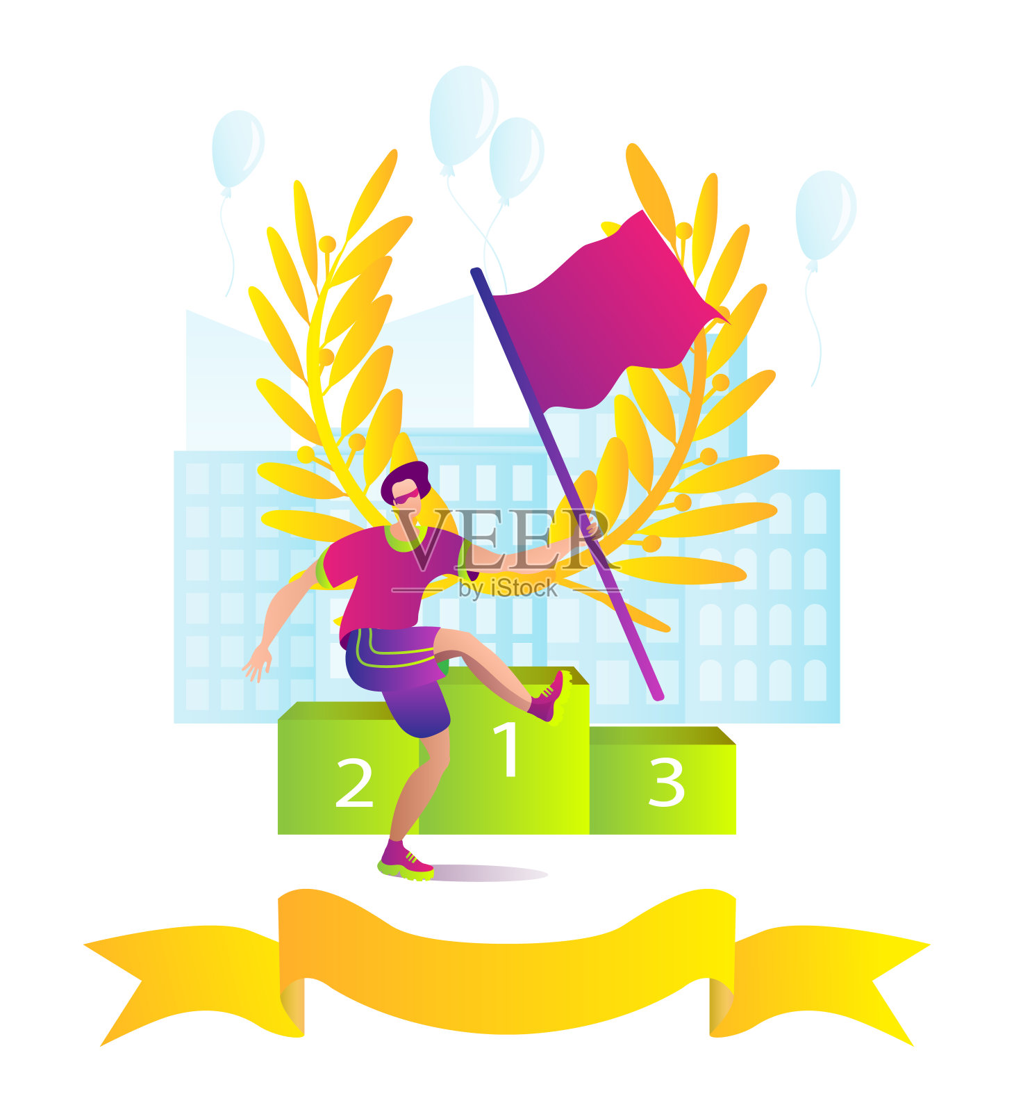 赢家人运动概念，矢量插图。男人女人人物成就成功，卡通胜利奖设计。幸福的人靠近金杯插画图片素材