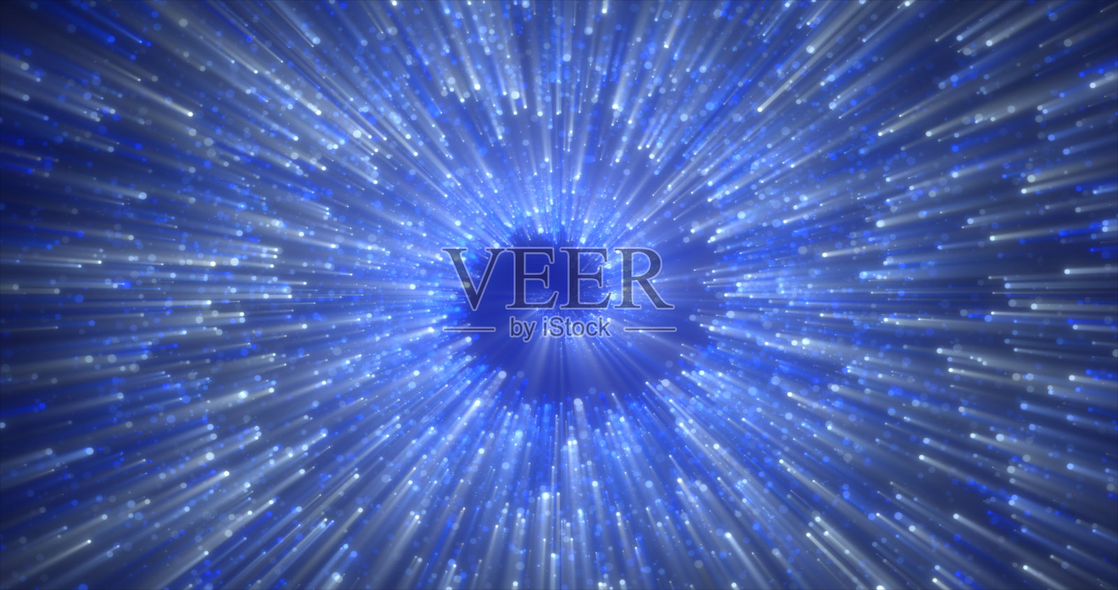 摘要螺旋隧道美丽的飞行发光的神奇粒子散景蓝色能量圈在黑暗的背景。抽象的背景插画图片素材