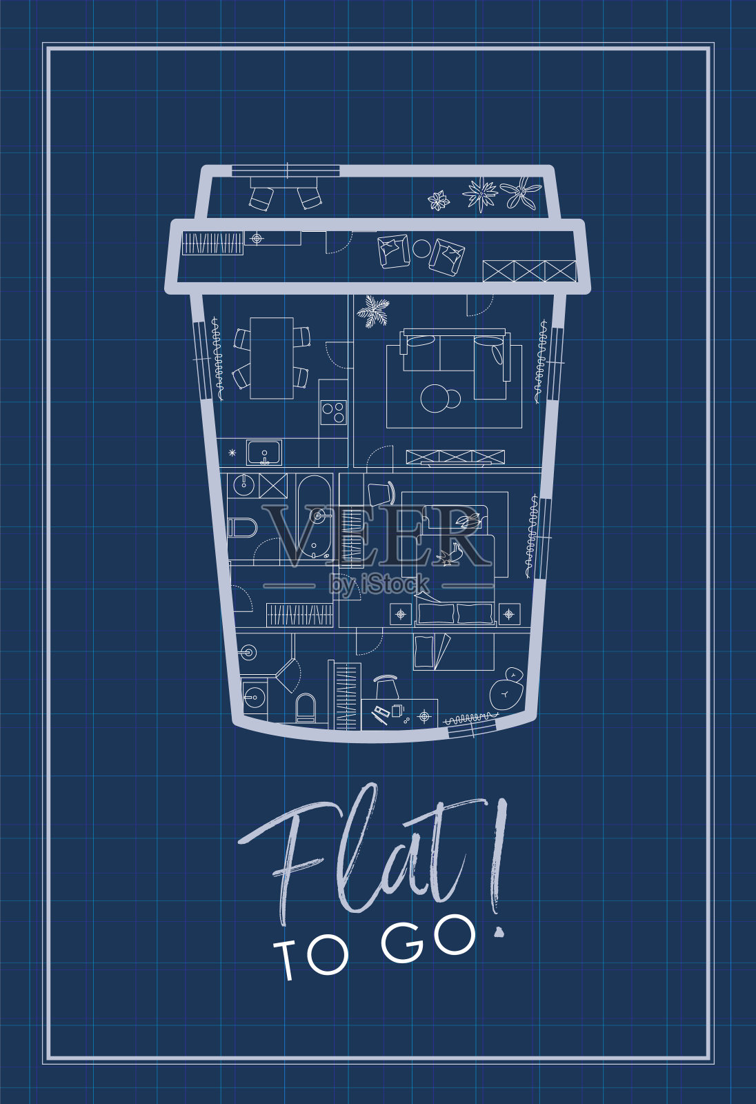 去一杯咖啡施工画蓝色设计模板素材