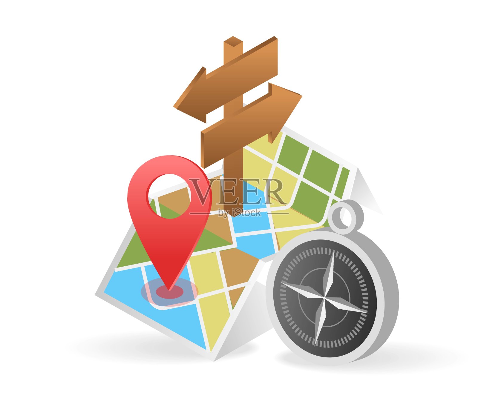 平面等距三维插图旅游旅游地图位置插画图片素材