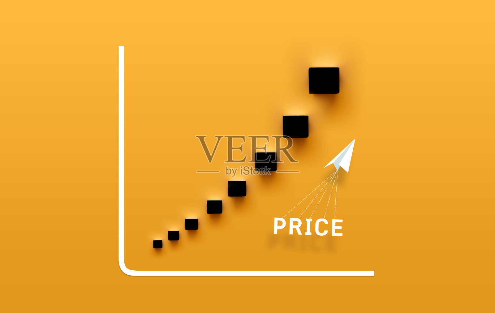 价格等级符号。带有向上图标的木制立方体。木块与概念字价格。业务和价格水平的概念照片摄影图片