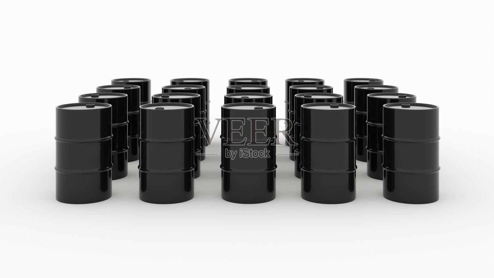 黑色油桶金属桶排在白色背景3d渲染照片摄影图片