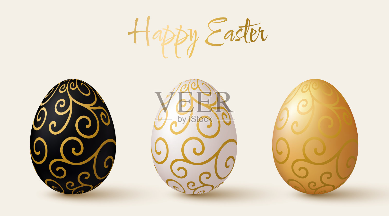 复活节彩蛋集黑白金色3d设计插画图片素材