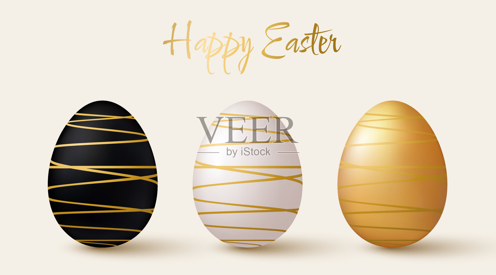 复活节彩蛋集黑白金色3d设计插画图片素材
