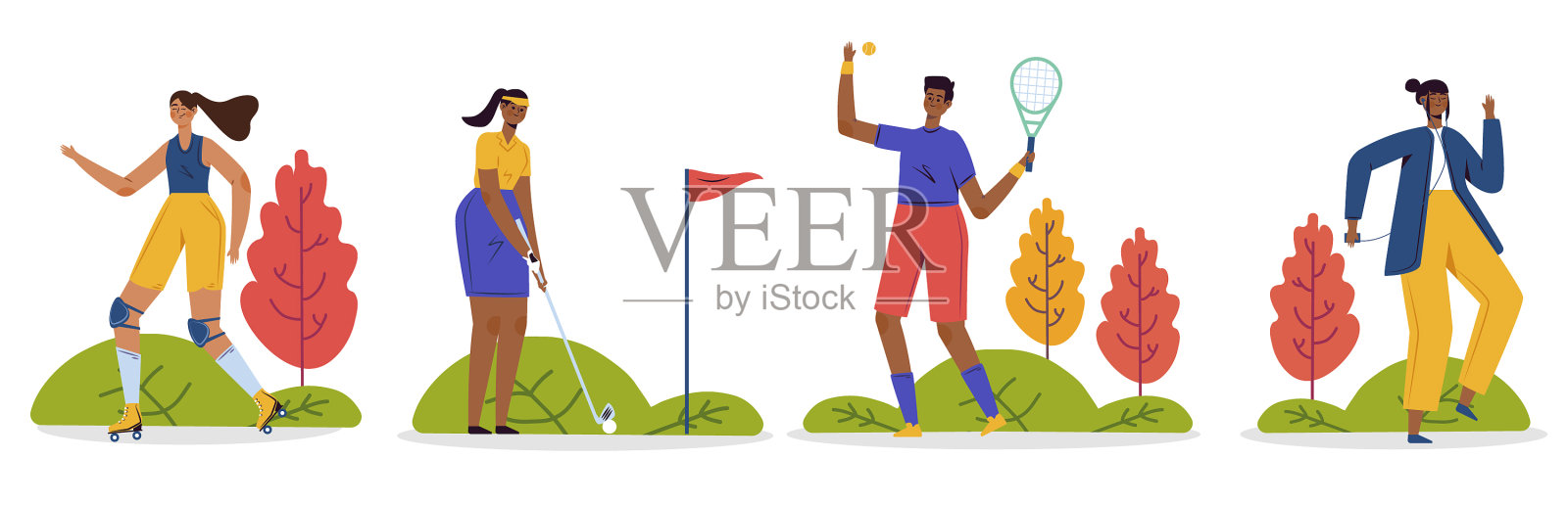 平地人做户外活动插画图片素材