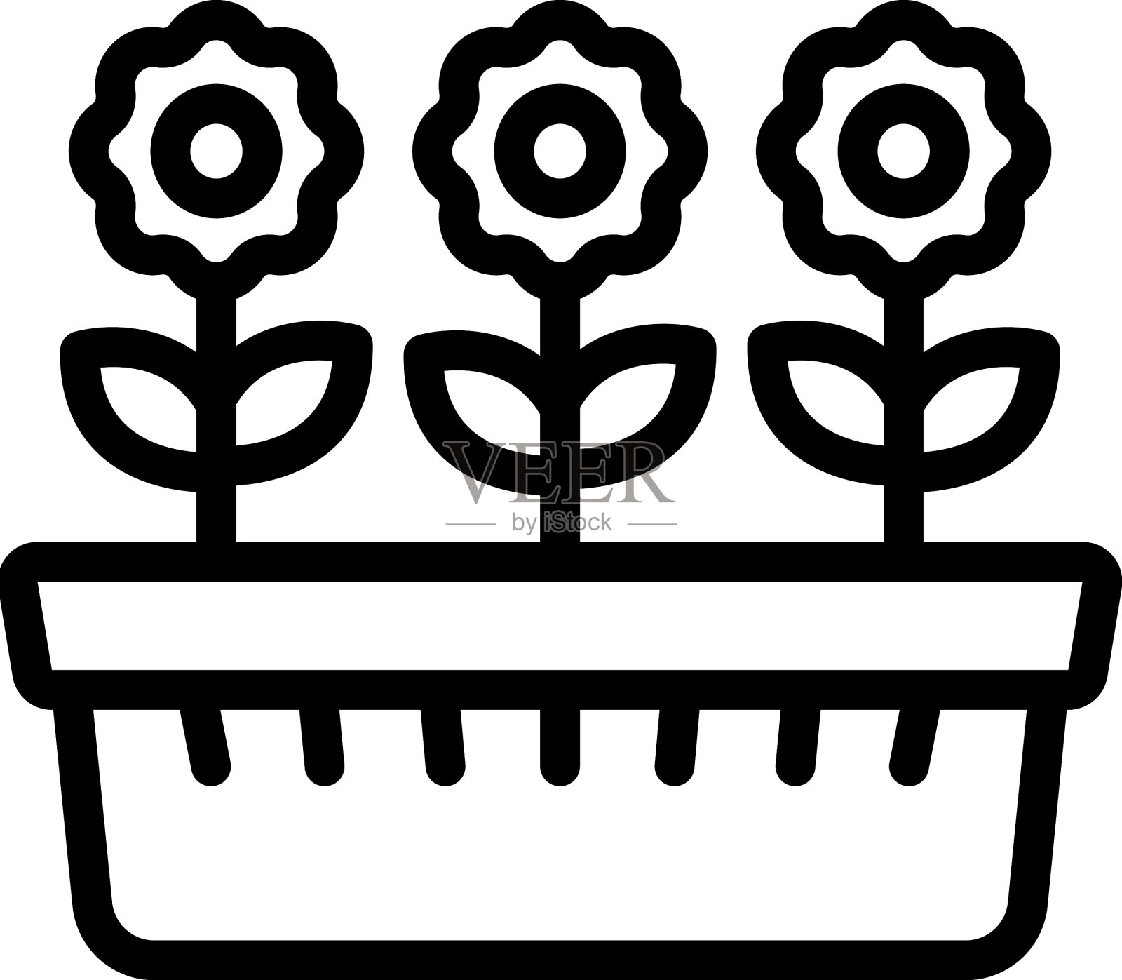 花盆图标勾勒花园植物插画图片素材
