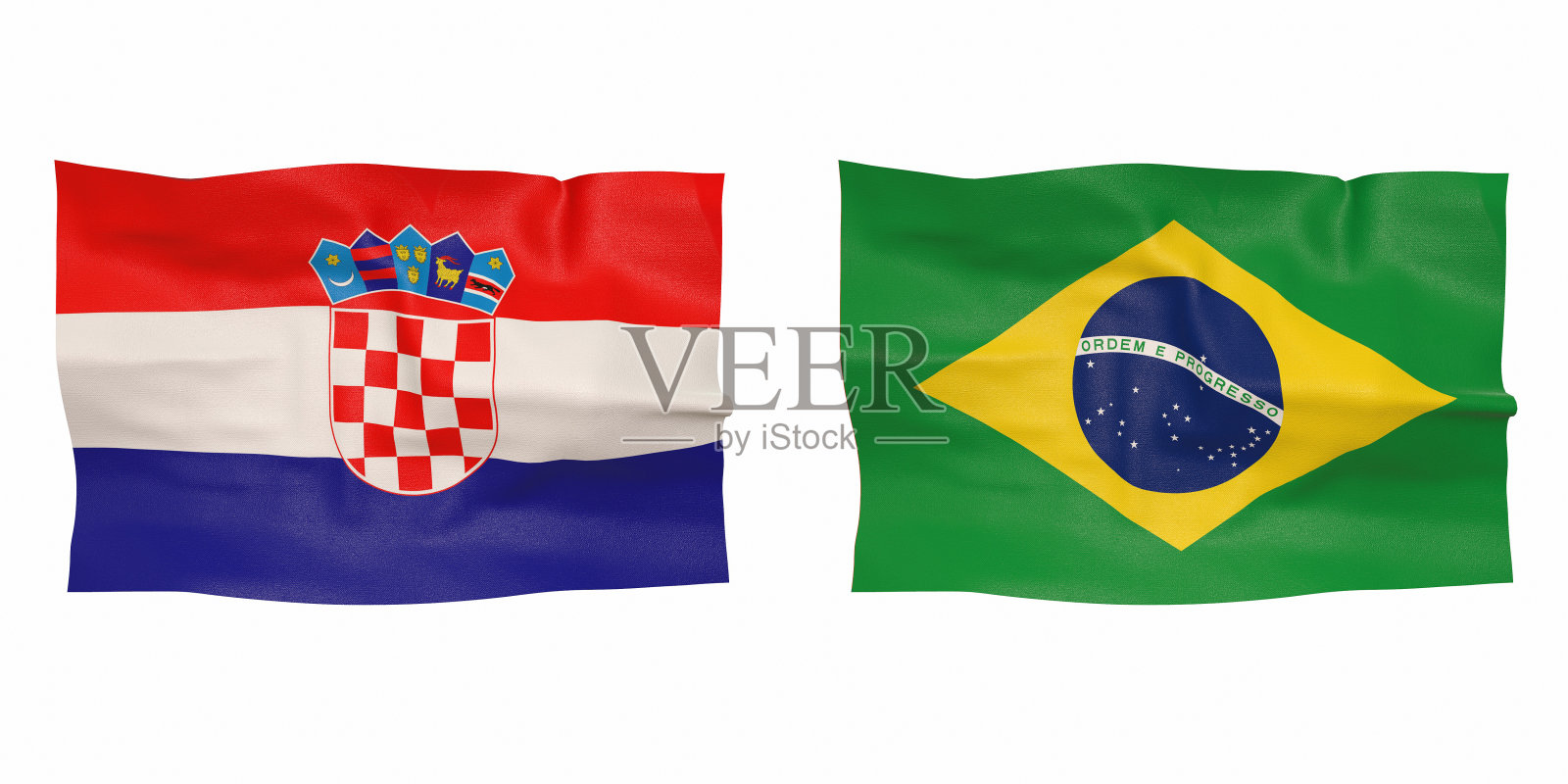 足球四分之一决赛克罗地亚巴西国旗3d渲染照片摄影图片