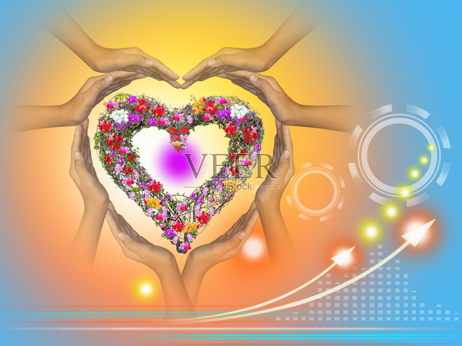 手握心形鲜花，维护和支持爱情的发展，永远稳定。照片摄影图片