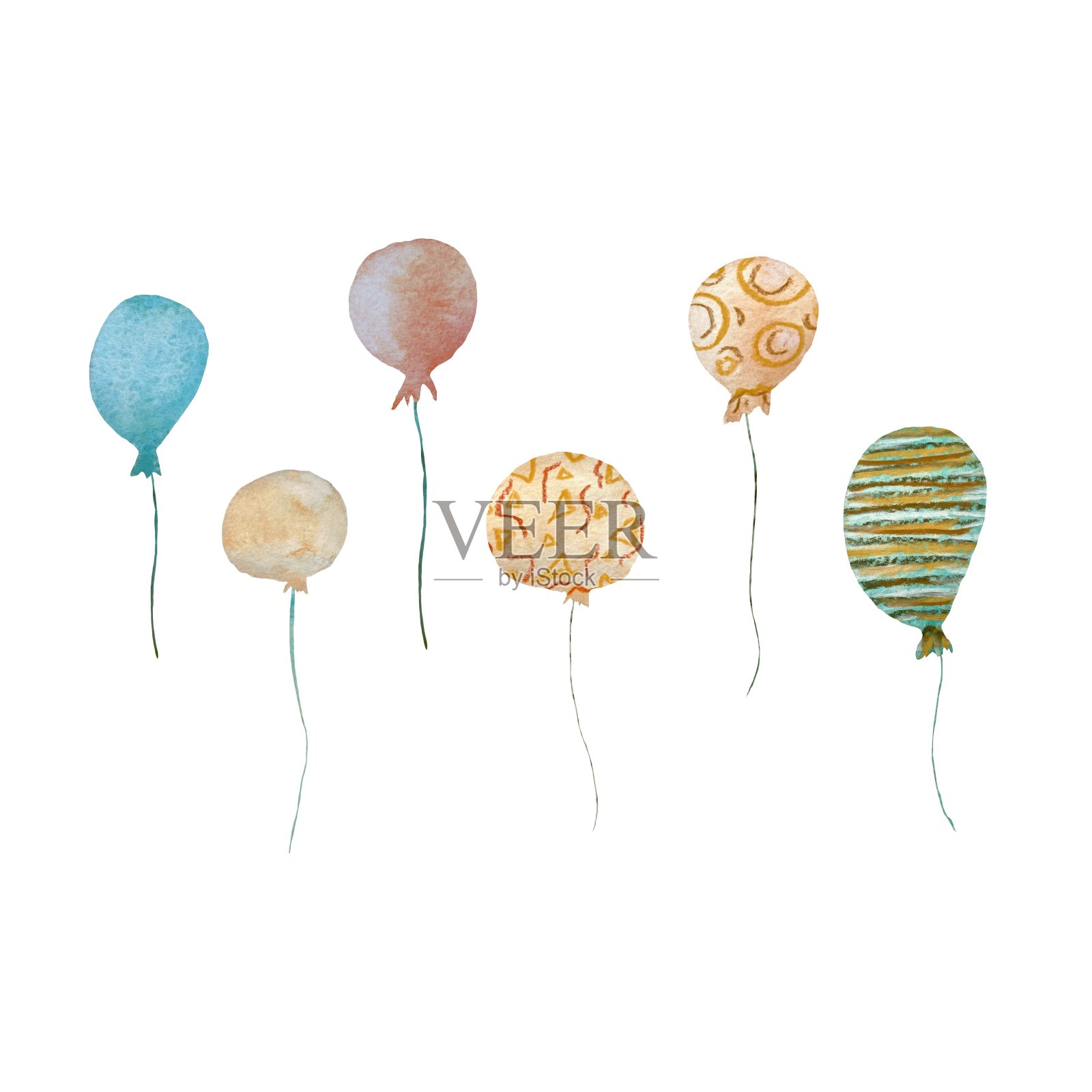 气球五颜六色的纹理生日集水彩设计元素图片