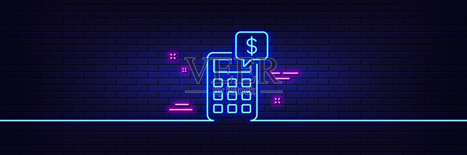 计算器线图标会计标志霓虹灯插画图片素材