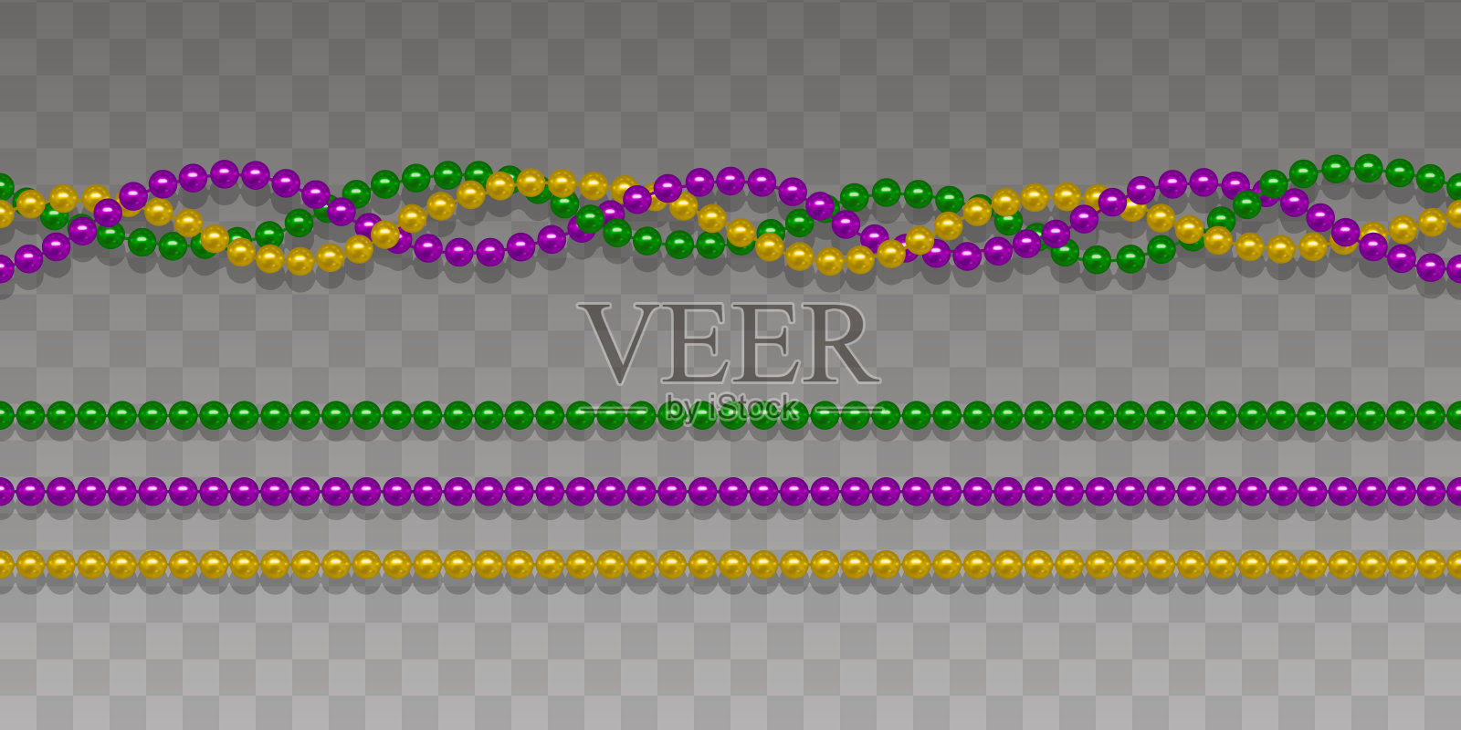 Mardi gras无缝边界与黄色，绿色和紫色的珍珠插画图片素材