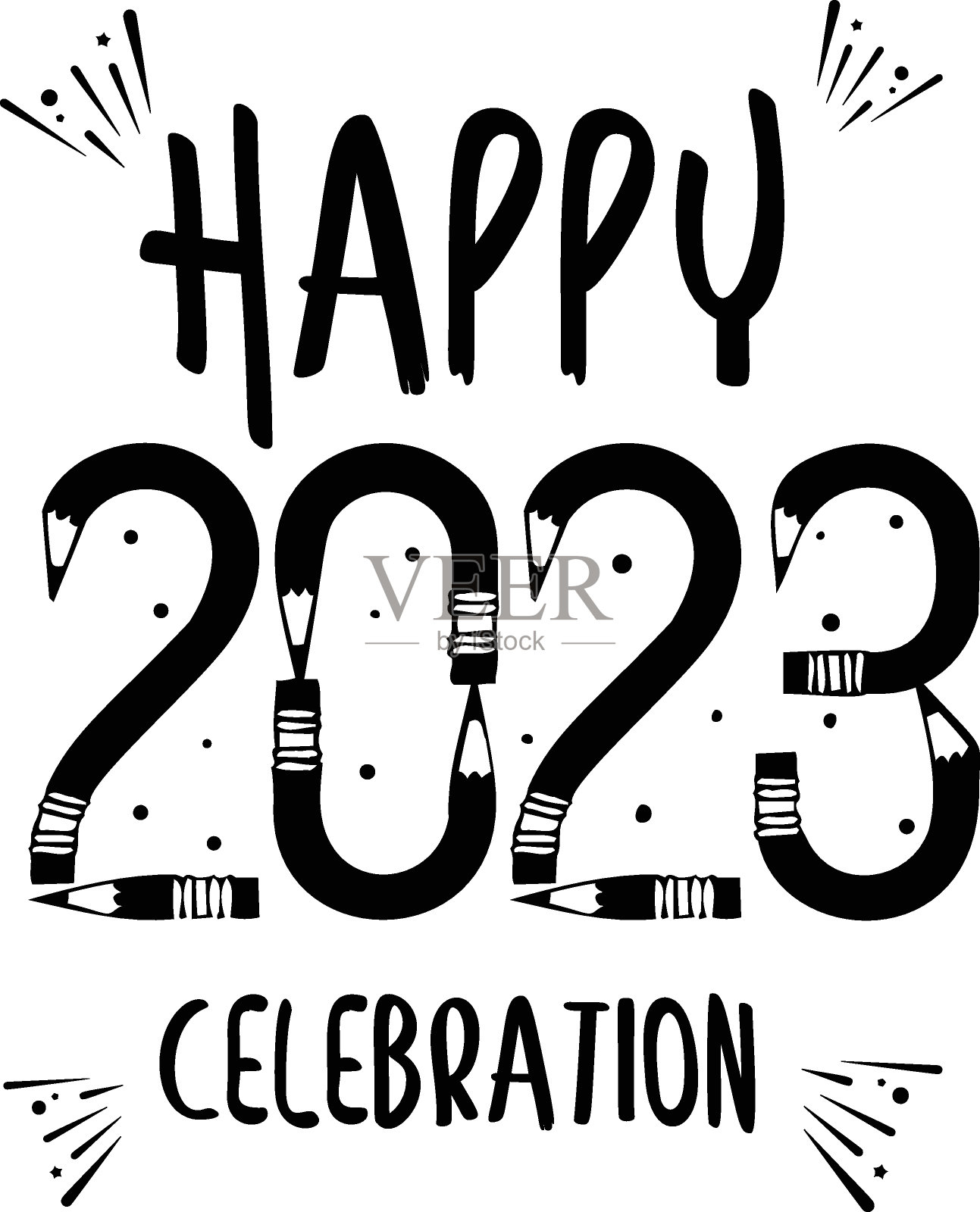 铅笔艺术2023装饰庆祝旗帜概念，二十三矢量图标设计，2023年新年快乐符号，HNY愿望标志，除夕庆祝元素股票插图插画图片素材