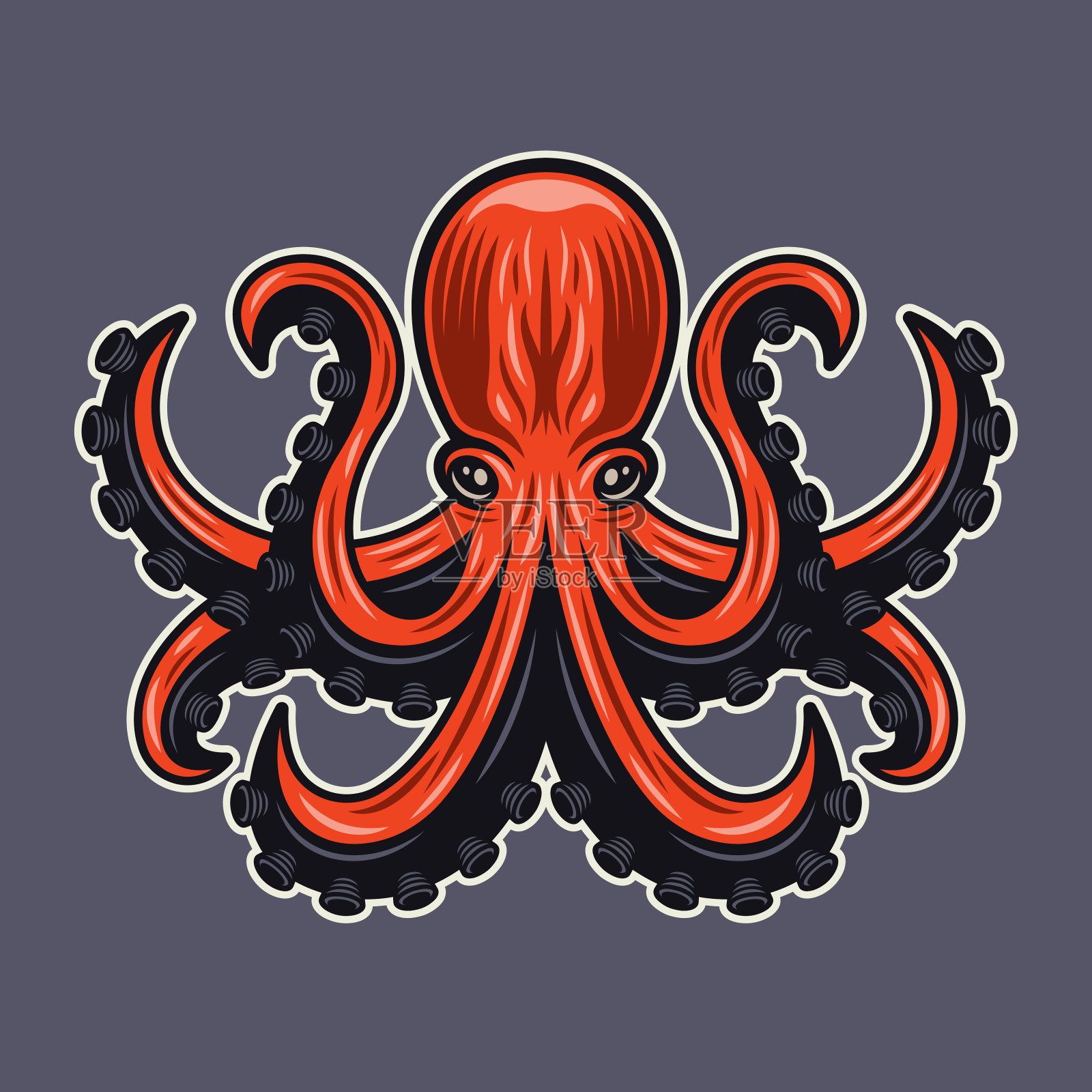 章鱼矢量彩色插图孤立在黑暗背景插画图片素材