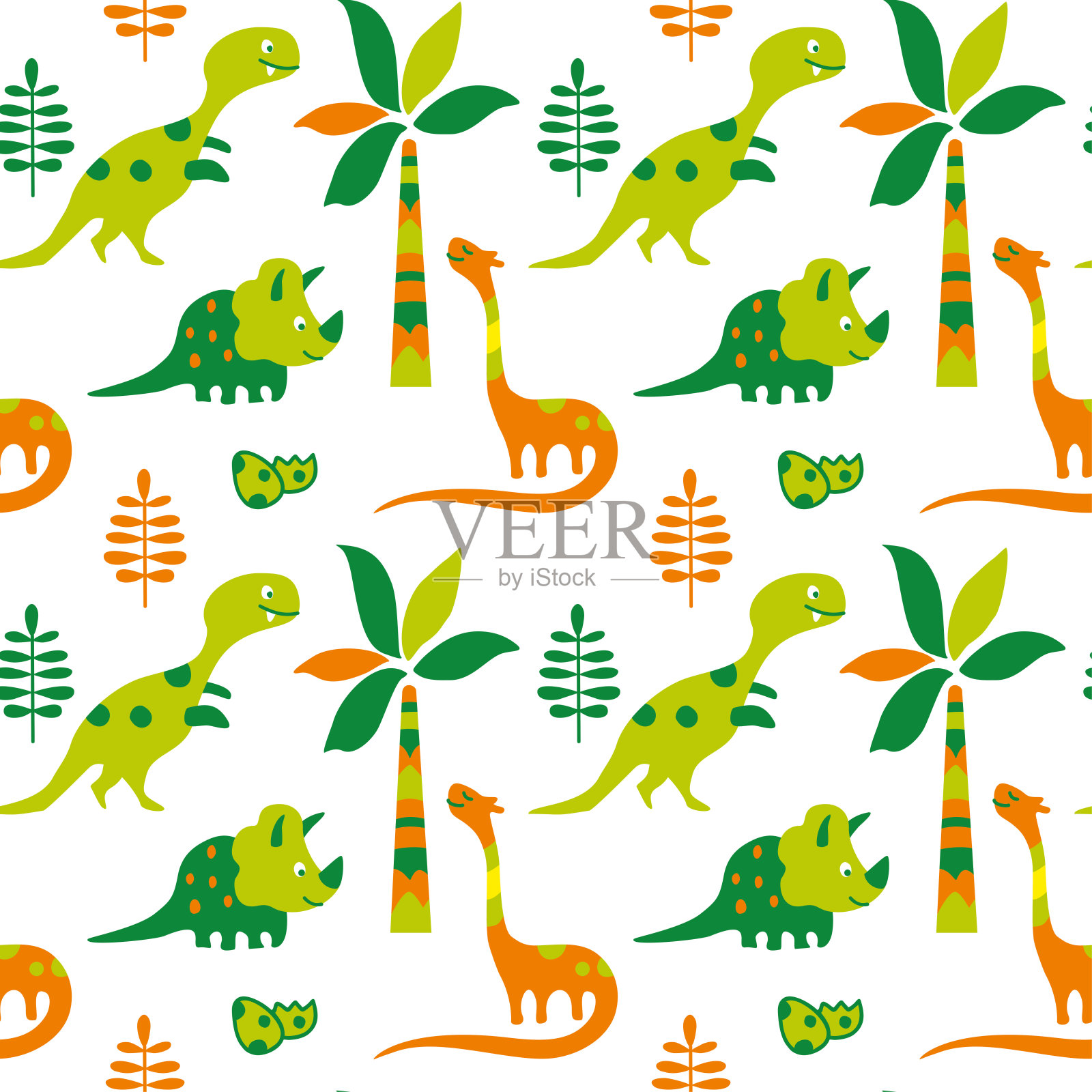 有趣的恐龙和鸡蛋画在涂鸦风格，无缝模式的儿童产品。向量。插画图片素材