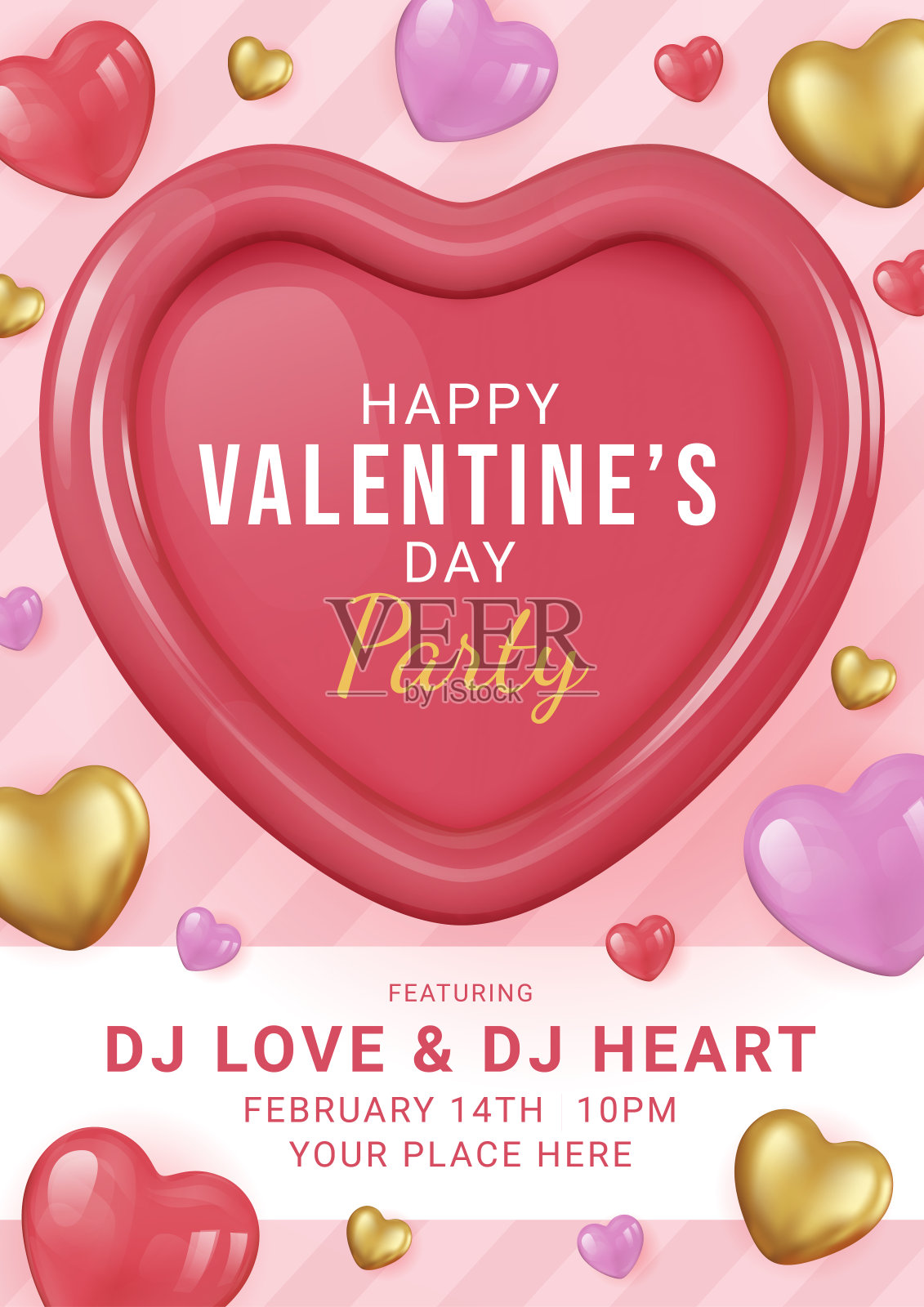 情人节销售背景与气球心和金色的心。矢量插图。插画图片素材