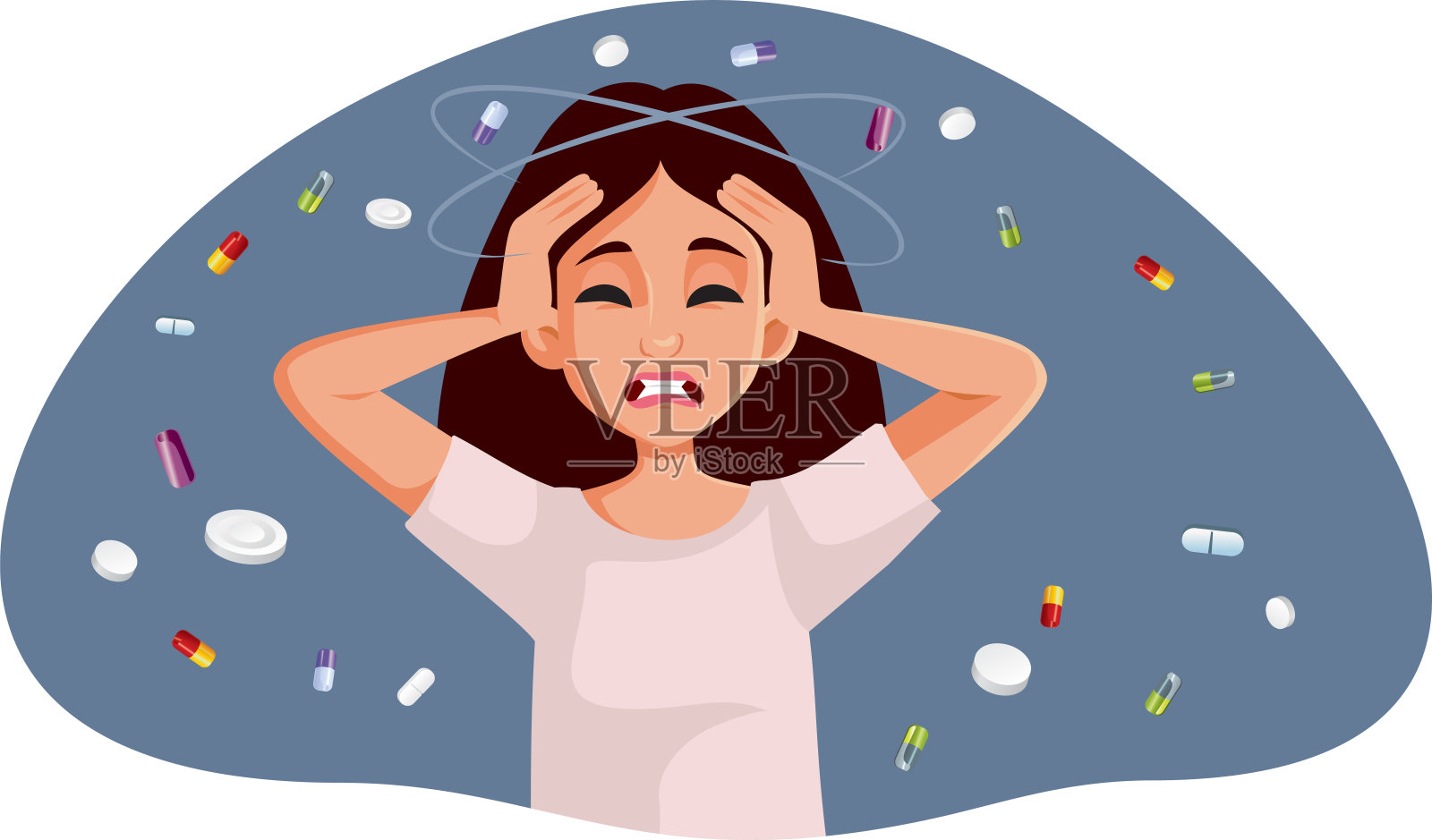 女性头痛，头晕矢量插图插画图片素材