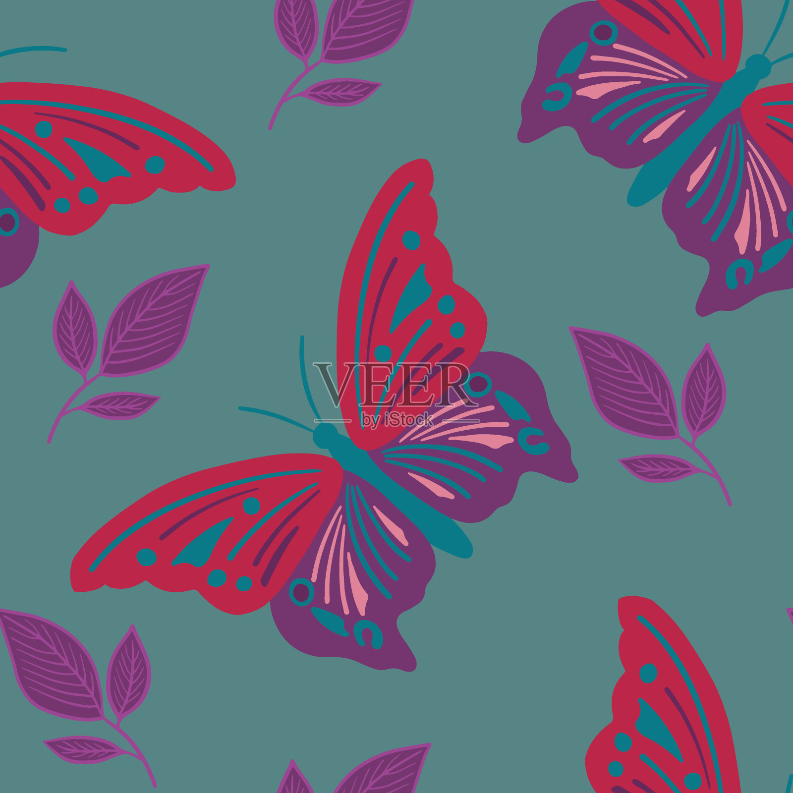 无缝图案矢量颜色viva品红蝴蝶插画图片素材