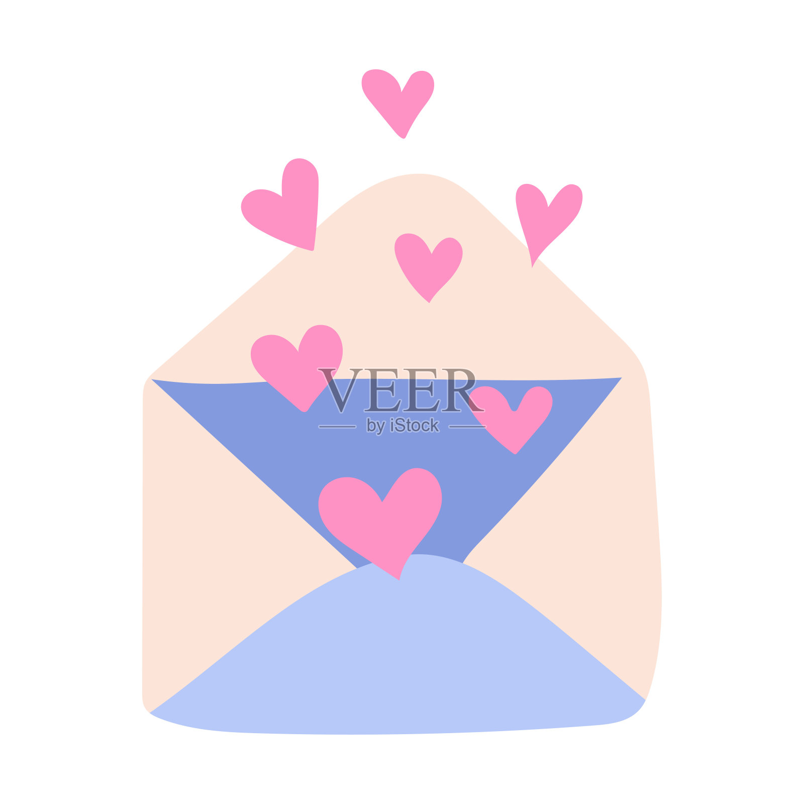 粉红色的爱心从纸信封里飞出来插画图片素材