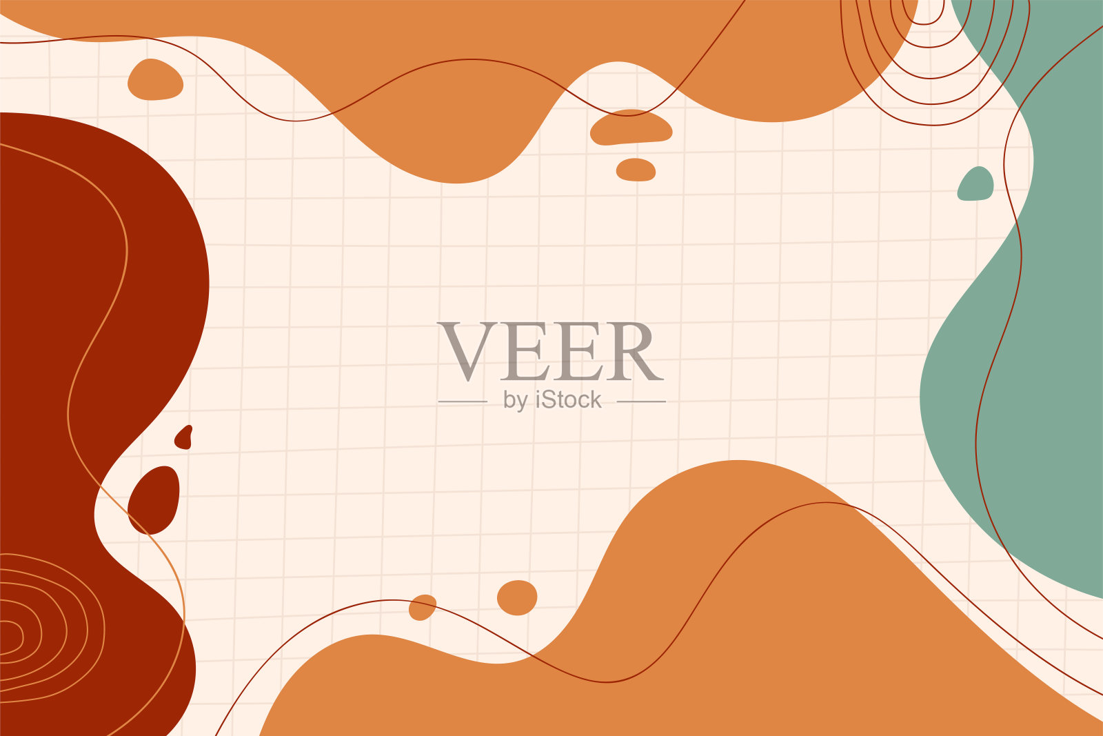 抽象的背景与网格线。手绘各种形状和涂鸦对象。时髦的现代当代矢量插图。每个背景都是孤立的。柔和的颜色插画图片素材