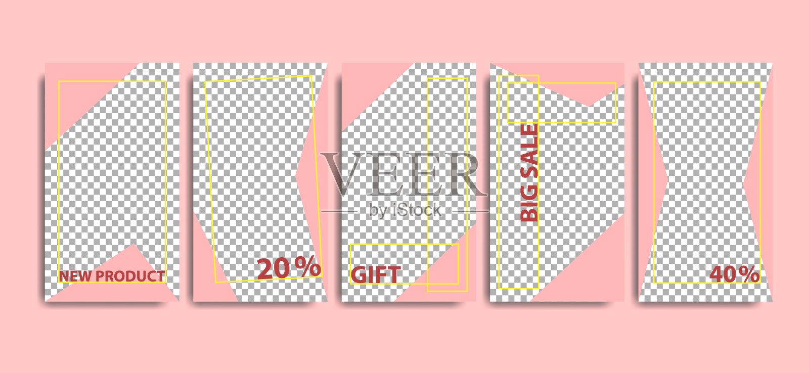 Instagram上的故事是淡粉色的，有折扣和一款新产品。插画图片素材