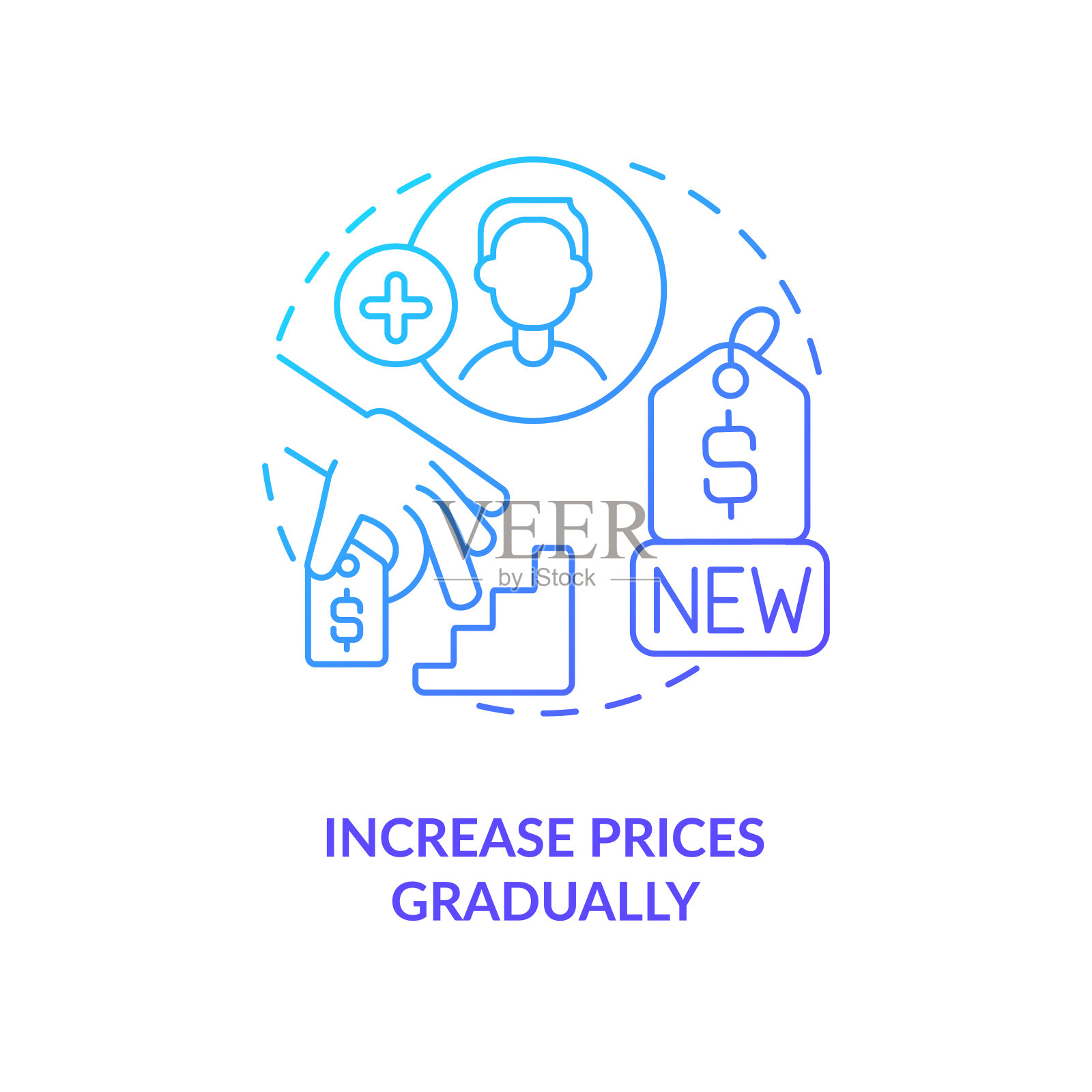 逐渐提高价格的蓝色渐变概念图标插画图片素材